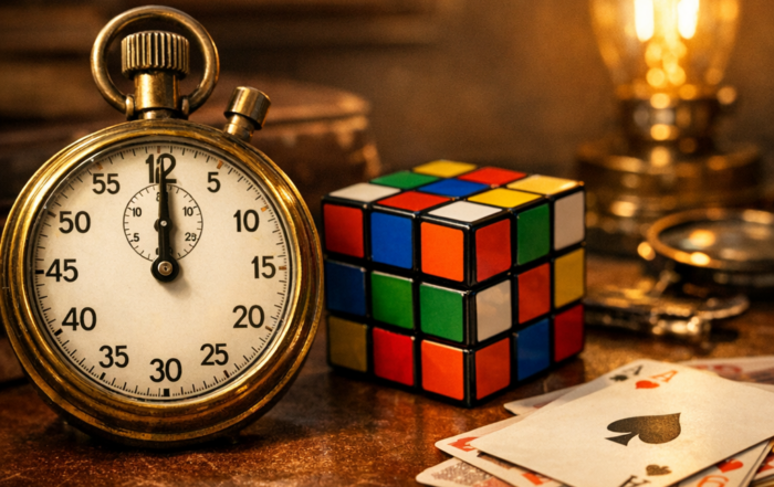 Vintage stopwatch frozen at zero with unsolved puzzle on detective desk — what happens if you don't escape in 60 minutes
